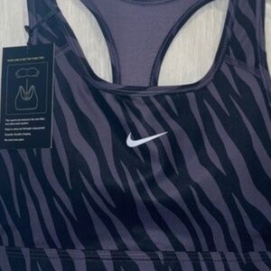 NEW Nike Women Swoosh Sports Bra Black Purple Tiger Stripes SMALL Medium Support